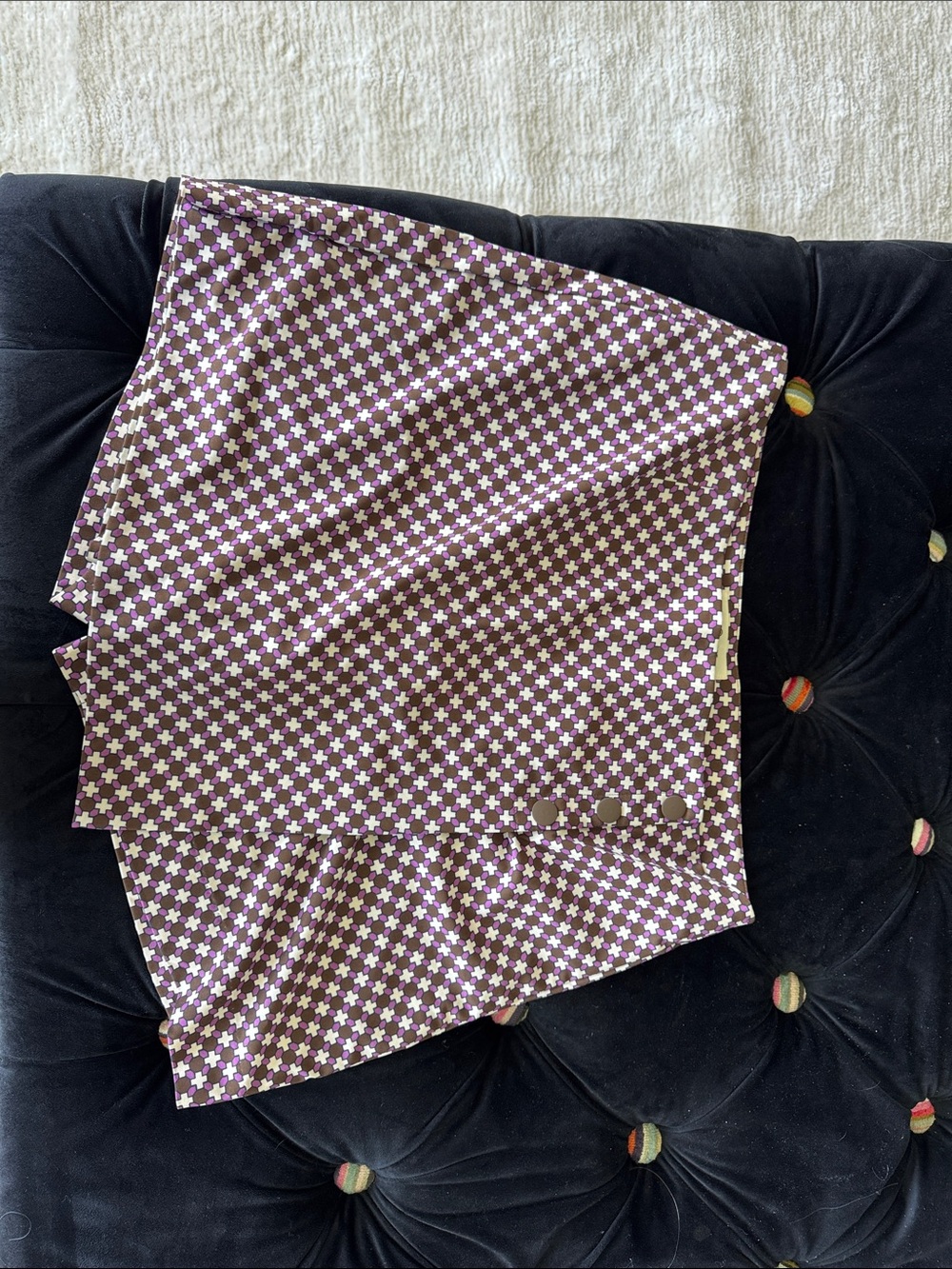 Tory Burch Plum and White Geometric Button-Accent Mini Skirt